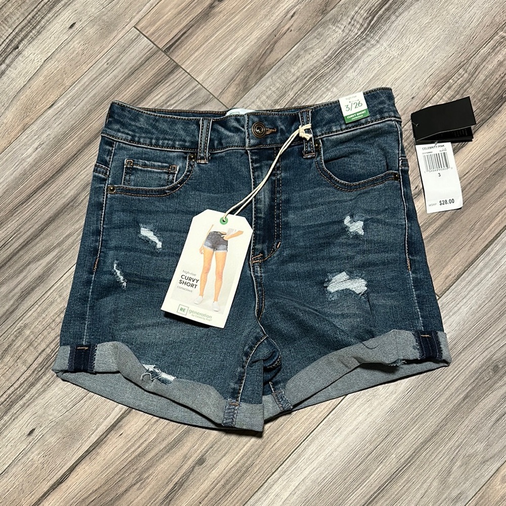 Celebrity Pink Dark Blue Distressed Jean Shorts